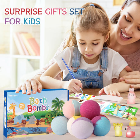 Bath Bombs for Kids with Toy Inside, 24 Pcs Natural and Organic Bubble Bath Bombs with Glow-in-The-Dark Surprise Inside