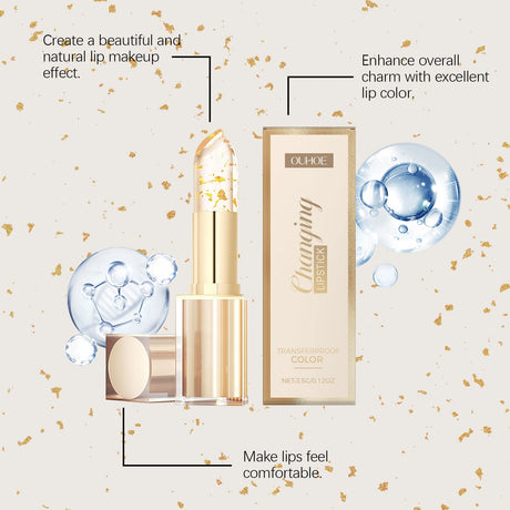24K Gold Foil Vitamin E Lip Balm Crystal Jelly Lipstick,Moisturizing Lip Care for Dry Lips,Long-Lasting Hydrating Tint