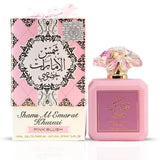 Ard al Zaafaran Pink Blush Shams Al Emarat Khususi， Cotton candy powder blusher women's perfume, light essence -100ml (3.4oz) romantic and sweet Arabian perfume - charming fragrance, pink bottle packaging