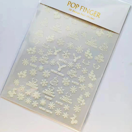 Sliver Bronzing 3D Christmas Nail Art Decoration Sticker Sparkly White Colorful Glitter Geometry Snowflake Winter Slider Foil