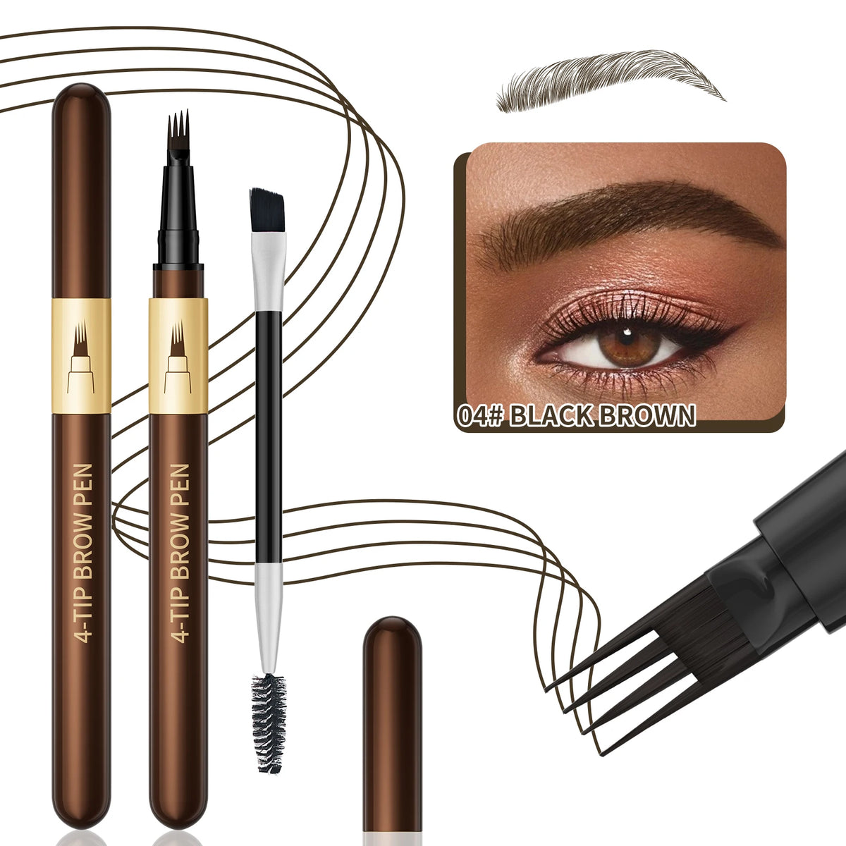 Four-Pronged Eyebrow Pencil, Four-End, Long-Lasting, Non-Smudged, Water-Resistant, Anti-Smudged Eyebrow Pencil