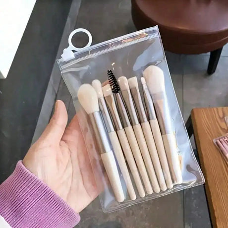 8Pcs Mini Multipurpose Makeup Brush Set Portable Cosmetic Tool For Blush Highlighter Eyeshadow Powder Concealer Daily Beauty Accessory For Women
