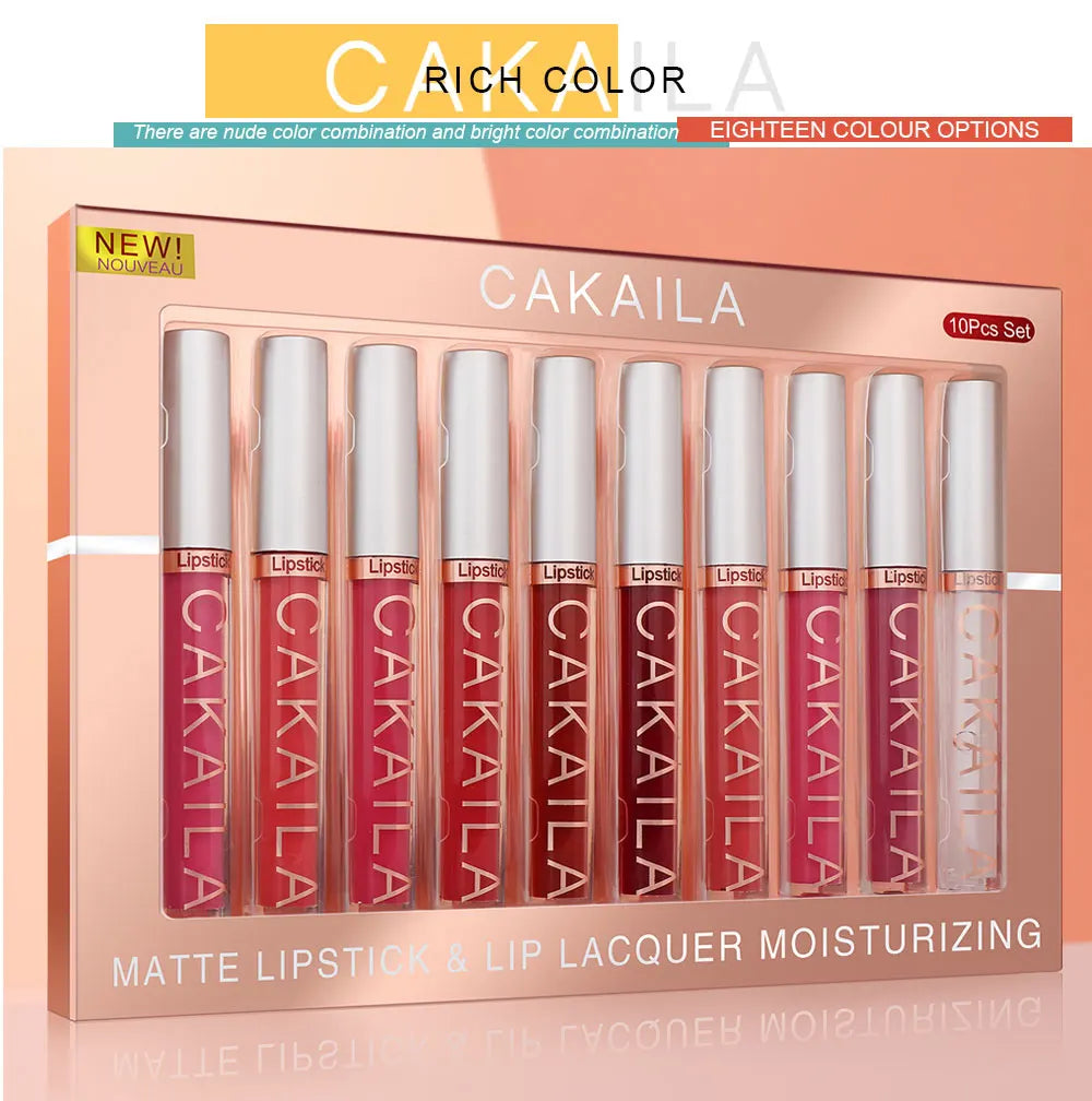 10 Pcs Matte Lipstick Lip Gloss Sets Long-Lasting Non-Fading Waterproof Non-stick Cup Exquisite Gift Everyday Holiday Universal