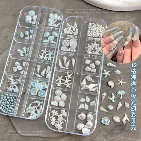 Conch Shell Coconut Tree Mermaid Tail Star Butterfly Heart Rhinestone Bowknot Christmas Snowflake Nail Art Accessory Decorations