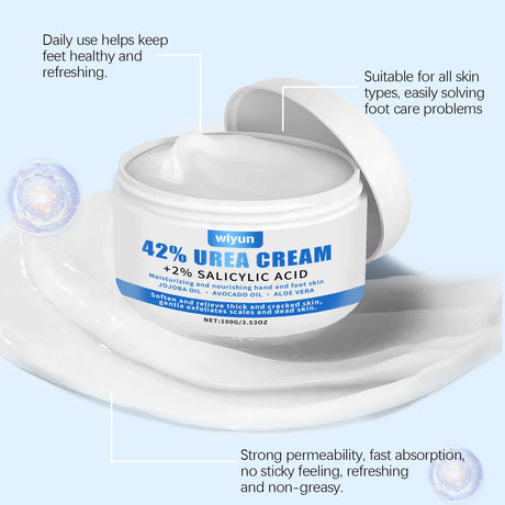 42% Urea Cream + 2% Salicylic Acid Foot Hand Cream for Dry Cracked Skin Exfoliating Callus Remover Moisturizer Pedicure At Home
