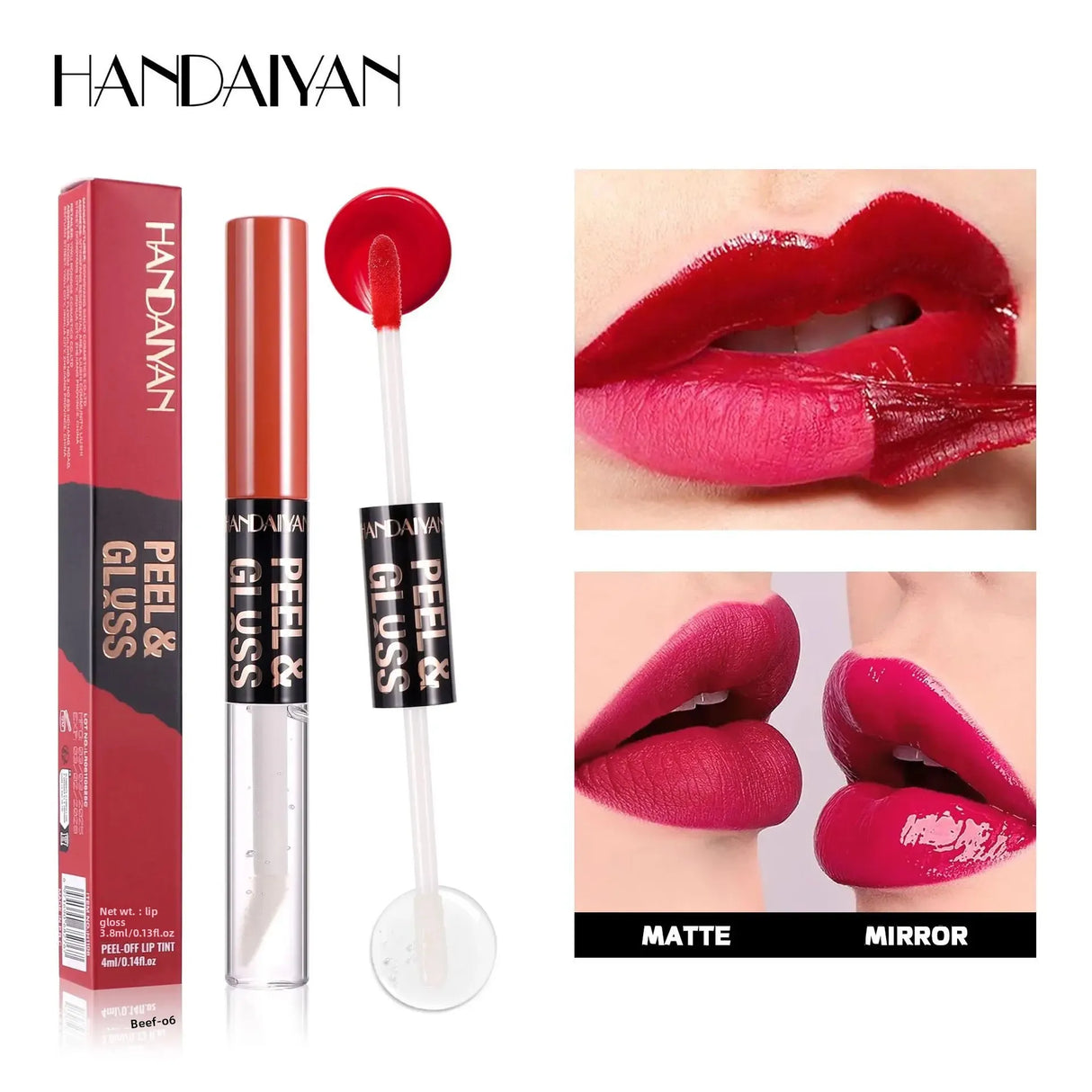 HANDAIYAN Matte Peel-Off Lip Stain Waterproof Transfer-Proof & Moisturizing 2-in-1 | Long-Lasting Lip Gloss & Lipstick