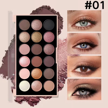 18-Color Eyeshadow Palette – Pearlescent, Matte, Fine Shimmer, Glitter, Earth Tones, Long-Lasting, High-Performance