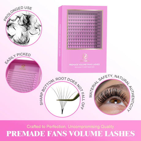 MAYOOC 320 Fans Premade Volume Fans Pointy Base Medium Stem Sharp Thin PreMade Russian Volume Fan Eyelash Extensions Custom Logo