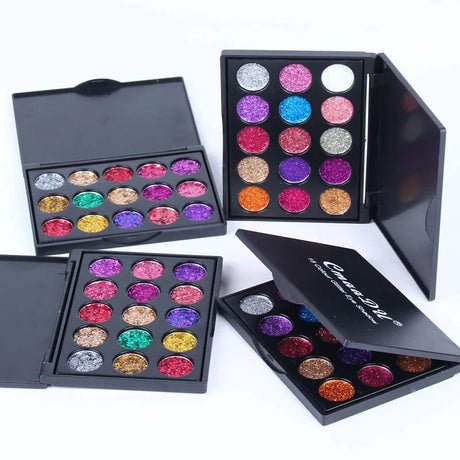 CmaaDu 15 Colors Gold Scallion Powder Diamond Glitter Eyeshadow Tray Shimmering Dazzling Universal Waterproof Easy to Color