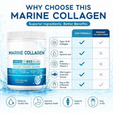 Marine Collagen Peptides Powder Type I III Collagen with Probiotics Vitamin C Hyaluronic Unflavored  12.35oz/35 Servings