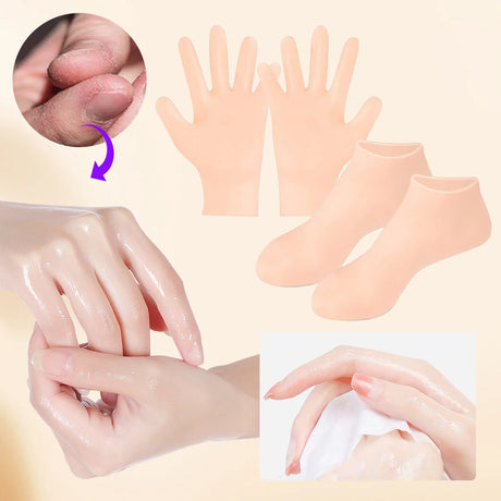 Silicone Socks and Gloves - Moisturizing Gel Spa Exfoliation Prevent Dry Cracked Dead Skin Remover Protector Foot/Hand Care Tool