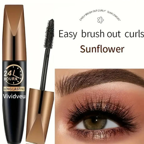 2PCS Waterproof Fiber Mascara + puff, providing curl and volume, long-lasting black formula, waterproof, smudge-resistant, non-s