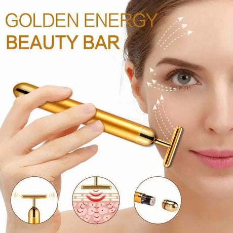 24K Electric Face-Lifting Rose Gold Stick T-Shaped Tacial Massager Skin Tightening Electric Beauty Instrument