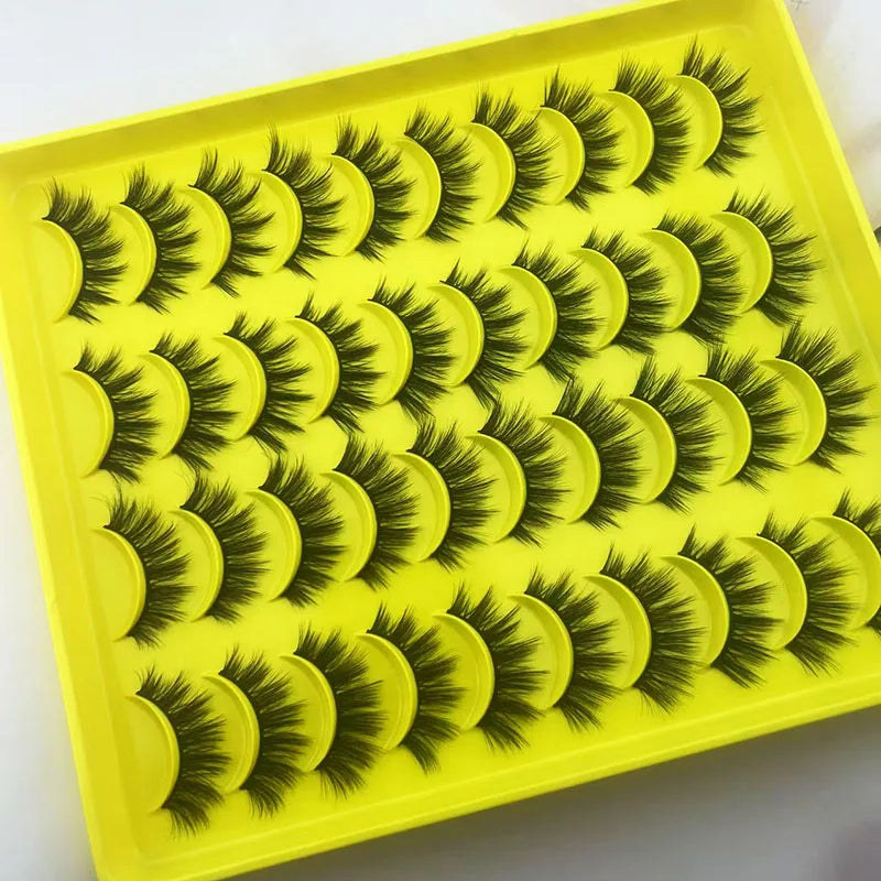 20 pairs of false eyelashes with short front and long back, repeatedly used with distinct roots