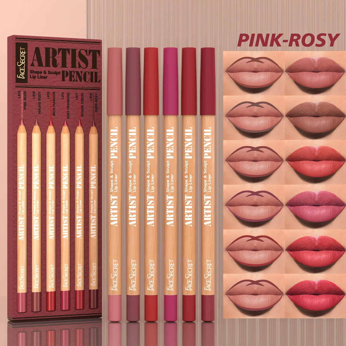 [Velvet Matte Lip Liner] 6pcs Long-Lasting Velvet Matte Lip Liner Pencils Set | Non-Drying & Perfect for Lining & Filling Lips