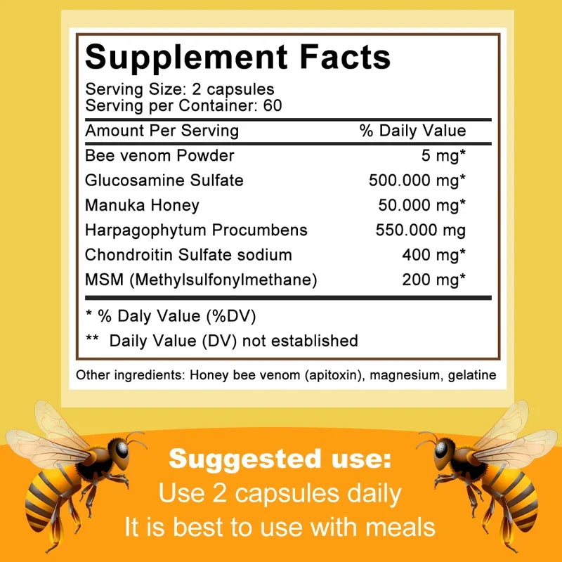 Natural Bee Capsules - Relieves Joint Pain and Stiffness, Promotes Bone Health, for Immunity and Anti-oxidation