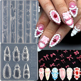 Lace Bowknot Nail Art Mold, French Manicure Silicone Stencil for DIY Nail Decoration, Nail Design Tool, Nail Printing Template