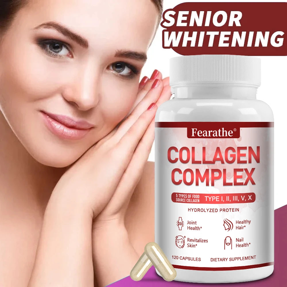 Multi-Type Collagen Complex Capsules, Natural Collagen Peptides Supplement, Support Skin Radiance, Hair, Nail & Joint Health