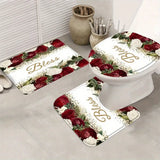 1/4pcs Complete Bathroom Set with Rose Blessing Printed Pattern, Elegant Modern Design for Home Decor, Shower Curtain