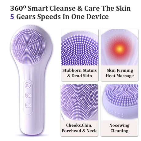 Sonic Waterproof Facial Cleansing Brush Rechargeable Scrubber Exfoliating Vibrating Deep Clean Face Cleaner Skin Care Tool