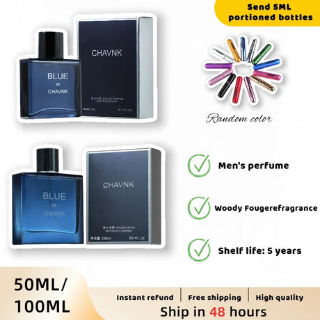 Classic Blue De Chavnk Eau De Parfum 50ml/100ml Pheromone Perfume for Men Gentleman Attract Women Body Spray Azure Fragrance