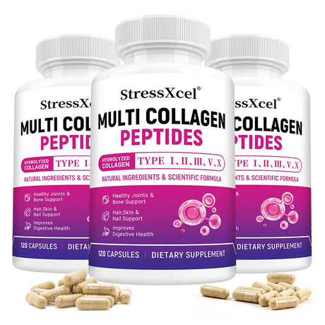 Multi Collagen Peptides Capsules, Type I II III V X, Biotin, Anti-Aging Skin, Hair, Nails, Joints, Gut & Immunity Support