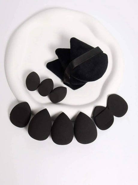 12pcs All-Purpose Makeup Sponges Set Consisting Of 3 Triangular Powder Puffs, 3 Mini Air Cushion Powder Puffs, 3 Water Drop Shaped Makeup Sponge, And 3 Mini Makeup Sponge. Suitable For Liquid Foundation, Powder Foundation, An