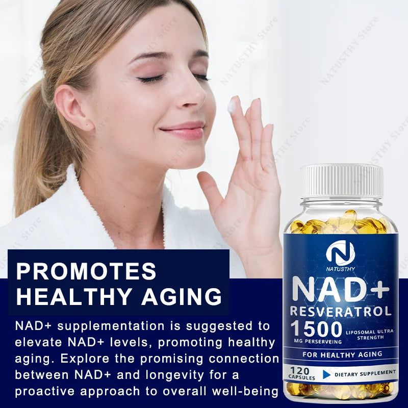 1500MG NAD+ Supplement - With Trans-Resveratrol, Natural Energy, Anti-aging & Cellular Health, Strengthens The Immune System