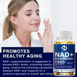 1500MG NAD+ Supplement - With Trans-Resveratrol, Natural Energy, Anti-aging & Cellular Health, Strengthens The Immune System