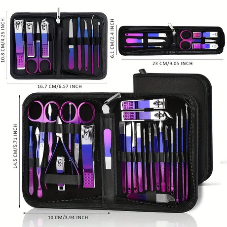6/9/18/26pcs Manicure Set, Stainless Steel Gradient Professional Pedicure Kit Nail Scissors Grooming Kit With Travel Case