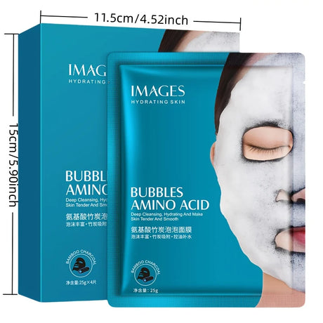 1 Box Contains 4 Pieces, Bamboo Charcoal Bubble Cleansing Mask - Hypoallergenic, Plant-Based Fiber, Deep Moisturizing and Purifying Mask, Suitable for All Light Beige Skin Types, Unisex, Multi-Functional Skincare Product