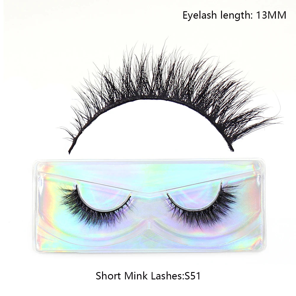 LEHUAMAO 12mm-15mm Short Natural 3D Mink Lashes Fluffy Wispy False Eyelashes 100% Cruelty Free Eyelash Extensio Face Makeup