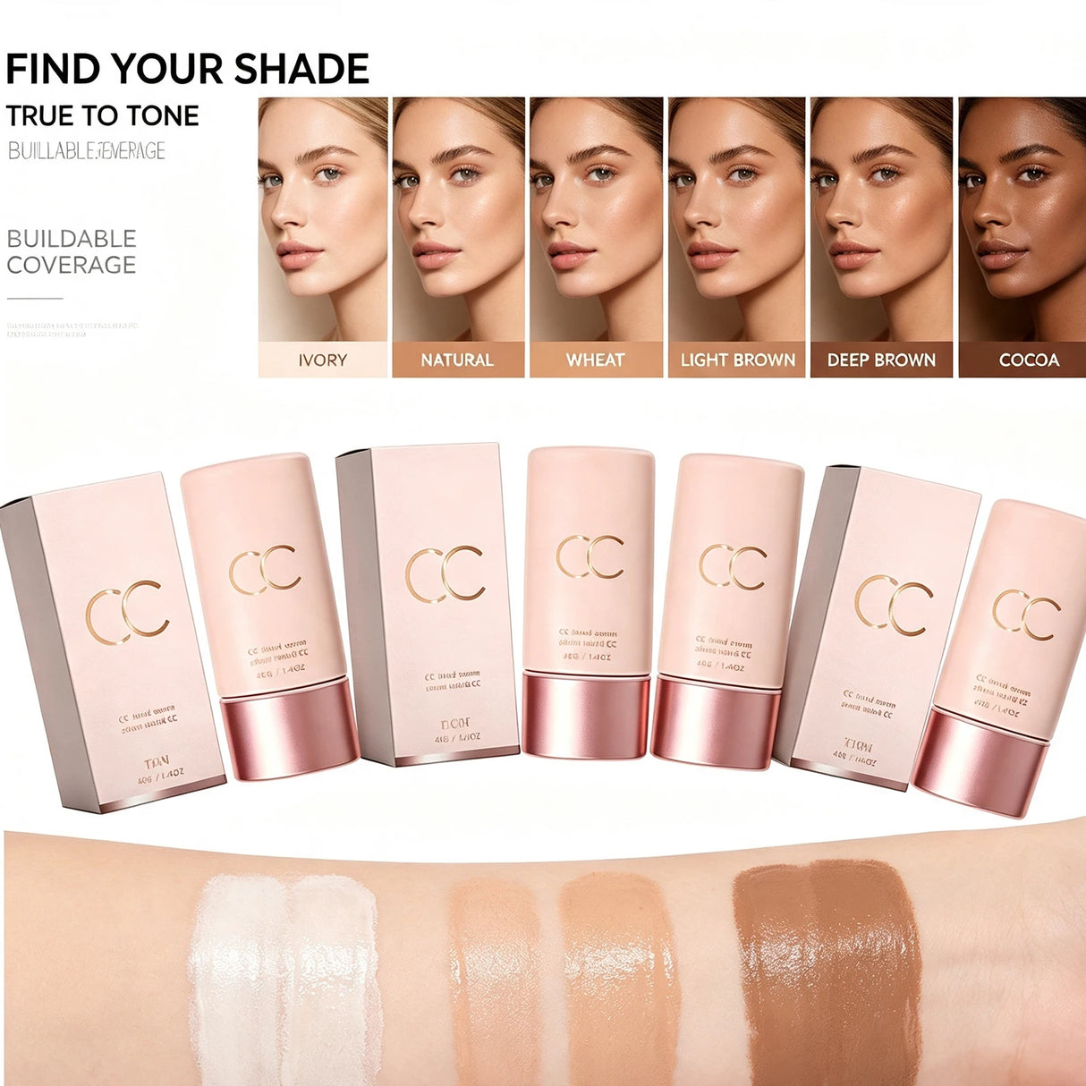 Multi Skin Type Cc Tinted Moisturizer One Step Hydrating Tone up Cream Hide Blemishes Natural Oxidation Resistant Smooth Base