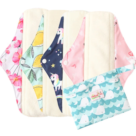 5pcs Set 4pcs Bamboo Reusable Sanitary Pads Washable Absorbent Cloth Menstrual Pads+1pc Bonus Free Mini Wet Bag