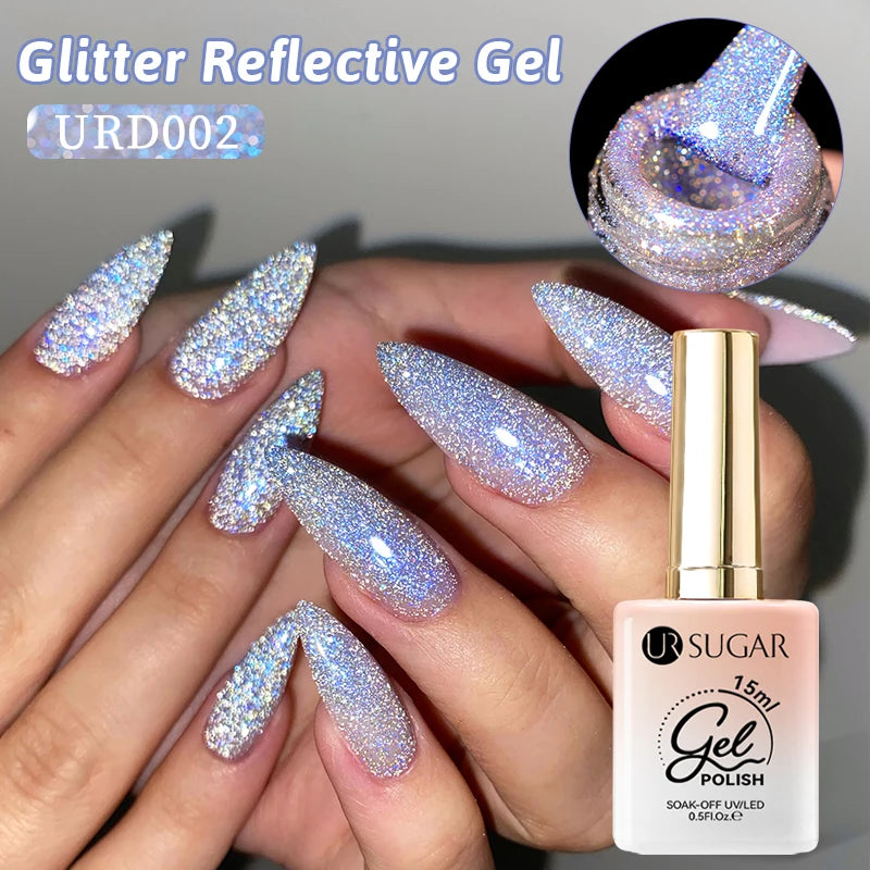 UR SUGAR 15ml Chameleon Pink Purple Reflective Gel Nail Polish Glitter Gorgeous Semi Permanent Soak Off UV Gel For Nail Art
