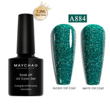 MAYCHAO Glitter Gel Nail Polish 7.3ml Semi-permanent Sequins Shiny Gel Base Top Coat Soak Off UV LED Varnish Nail Art Decoration