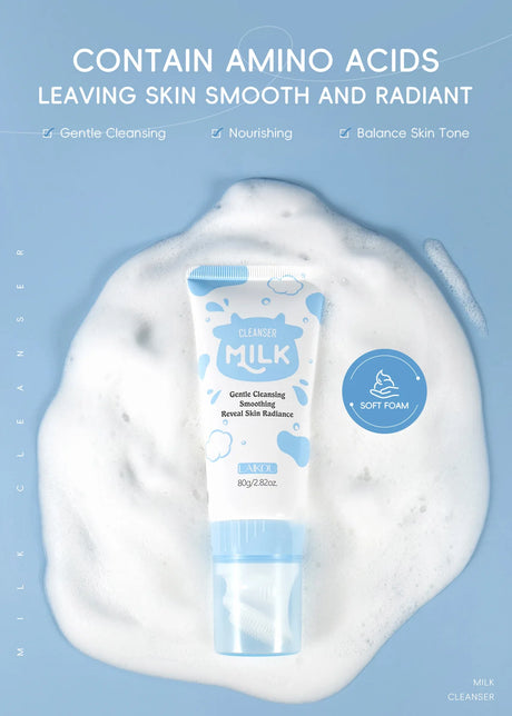 Laikou Milk Face Cleanser Facial Scrub Cleansing Wash Foam Mossee Acne Oil Control Blackhead Remover Shrink Pores Skin Care 80g