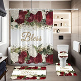 1/4pcs Complete Bathroom Set with Rose Blessing Printed Pattern, Elegant Modern Design for Home Decor, Shower Curtain
