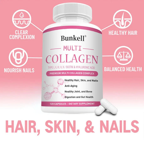 Multi Collagen Complex Capsules - with Hyaluronic Acid, Biotin - Protect Bones and Joints,Promotes Skin Health