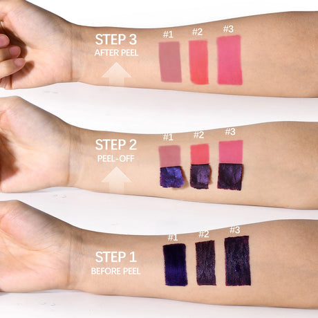 Peel Off Lip Stain 3 Colors Reveal Long Lasting Waterproof Pink Lip Tint Transfer Proof Non-stick Cup Lip Stain Women's Cosmetic