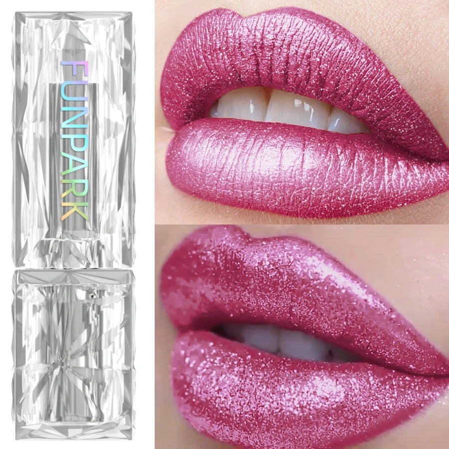 Metallic Glitter Lipstick 3 Color Waterproof Lip Balm Red Long Last Lip Tint Matte Lip Makeup Gifts  Shiny Lip Gloss Cosmetic