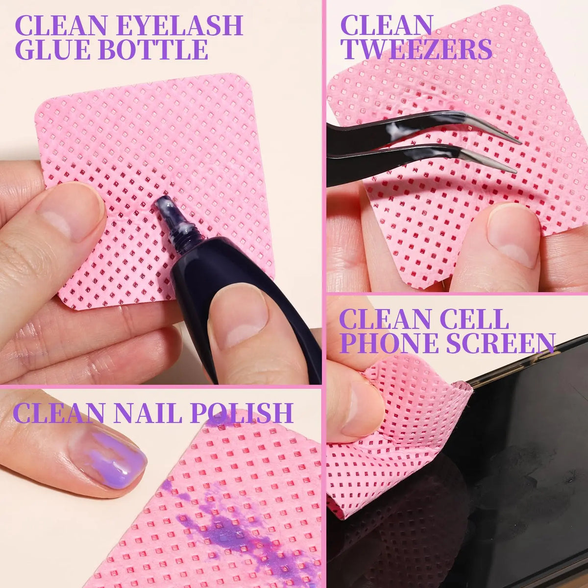 200Pcs Lint Free Nail Wipes Eyelash Glue Wipes Nail Polish Remover Pads Gel Nail Cleansing Wipes Suitable for Home or Salon Use