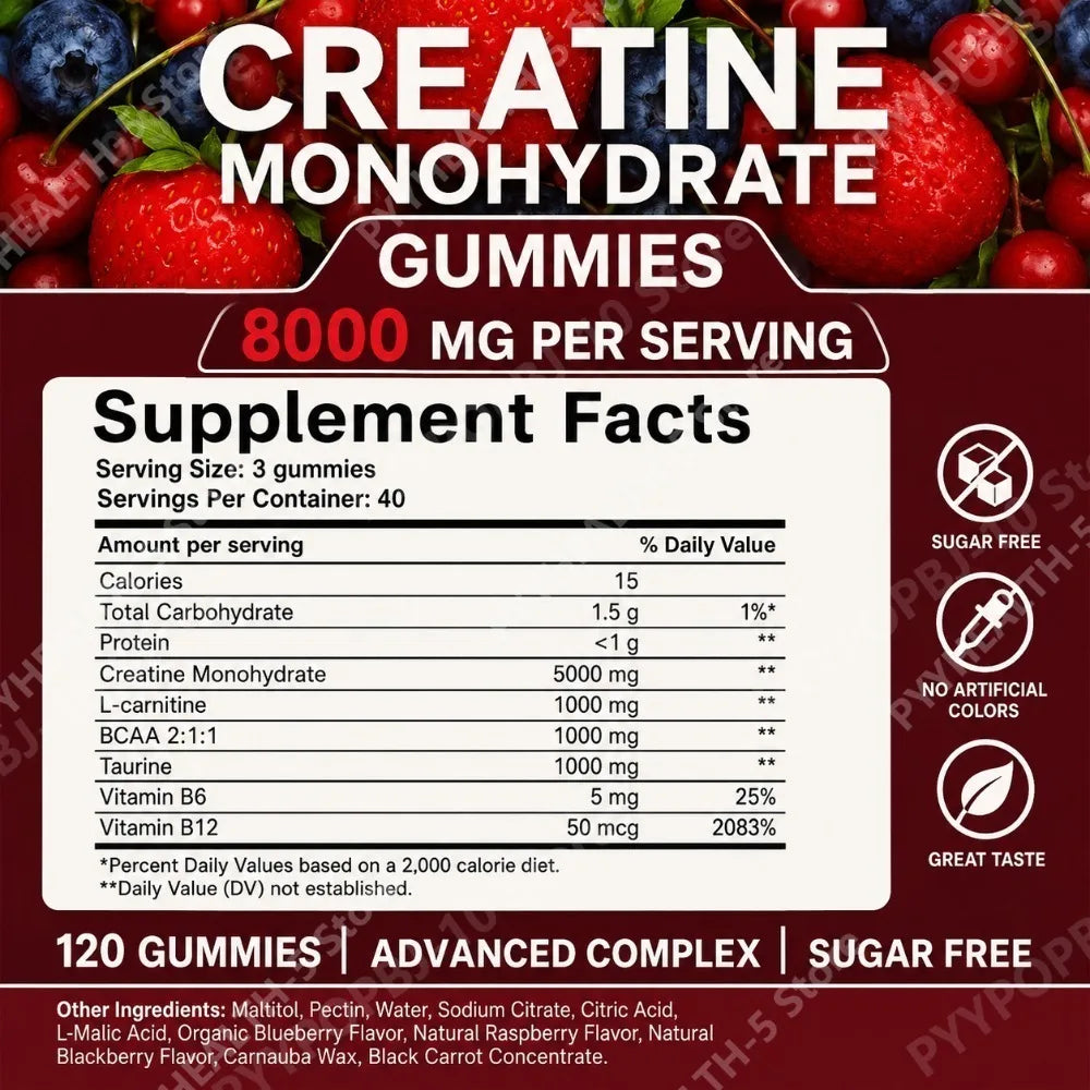Creatine Monohydrate Gummies And Vitamins NEW 8000 mg SUGAR FREE