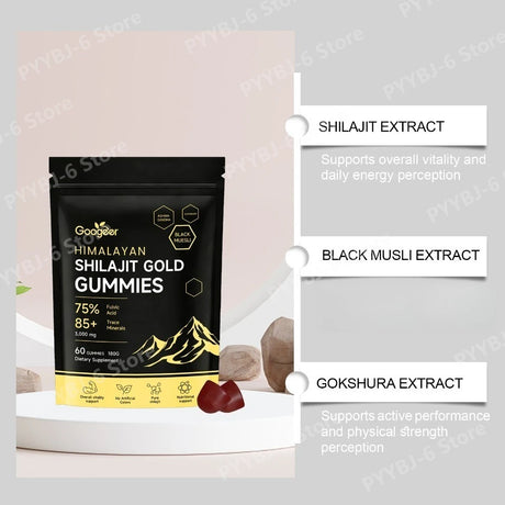 Himalayan Shilajit Gold 60 Gummies Minerals Formula Supports Energy Boost & Body Vitality Natural Nutritional Dietary Supplement
