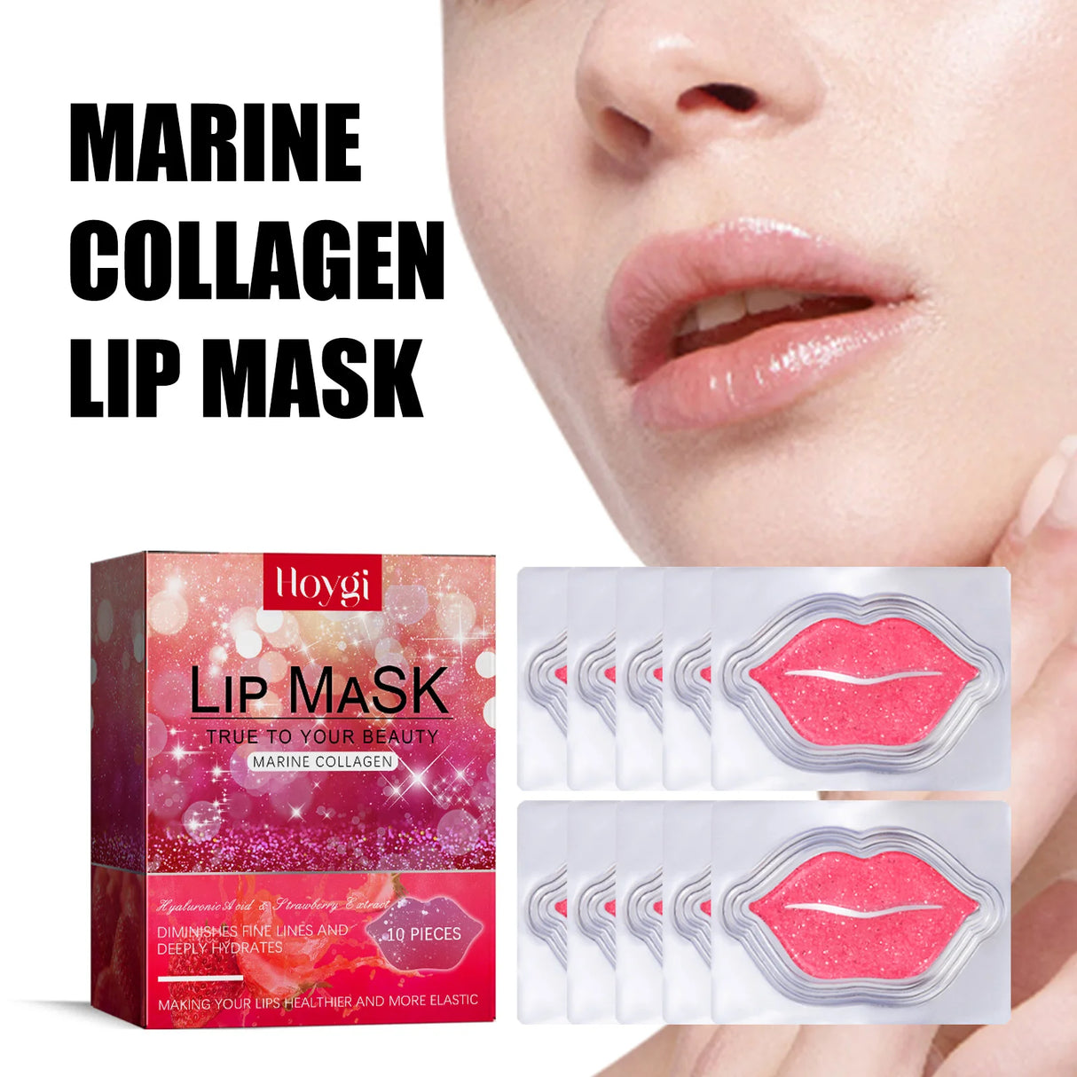 10Pcs Marine Collagen Lip Mask Nourishing Lip Care Moisture Fruits Essence Firming Moisturizing Labial Gel Patch Lips Pad Patche