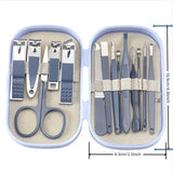 14 Piece Deluxe Manicure & Pedicure Set Pink And Blue Stainless Steel Nail Scissors, Clippers, Ear Digging Spoon for Men & Women