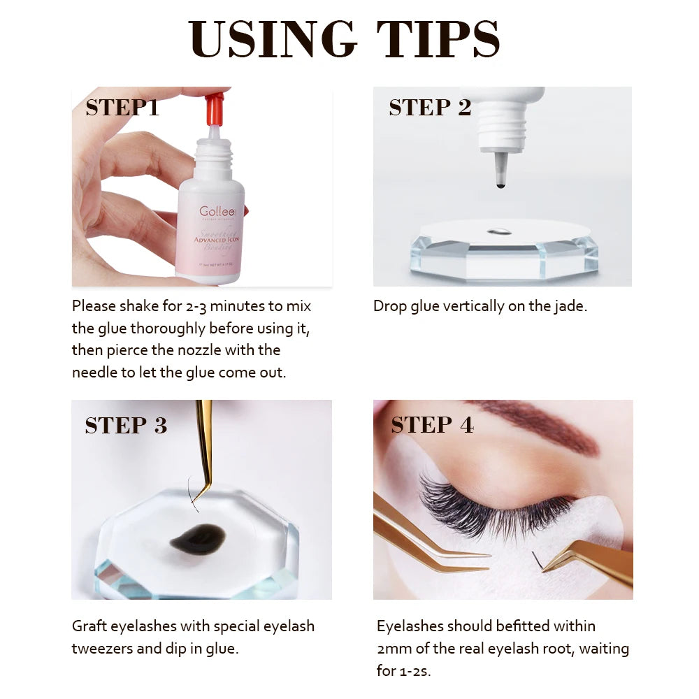 Gollee 0.5s Fast Dry Lash Adhesive Long Lasting 6-8 Weeks Eyelashes Glue for Eyelash Extensions No Irritation Glue Makeup Tools