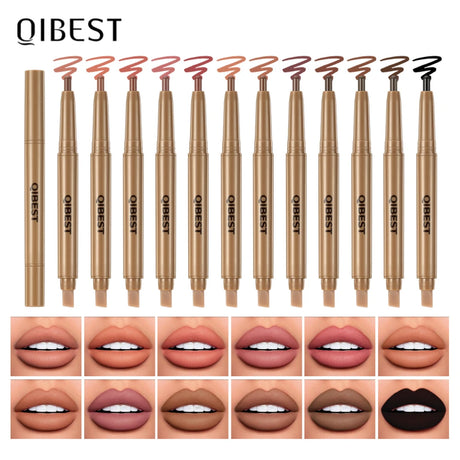 Double Head Black Lip Liner&Brush Pen Mist Matte Velvet Contour Tint Lipstick Pencil Long Lasting Nude Brown Natural Lip Makeup