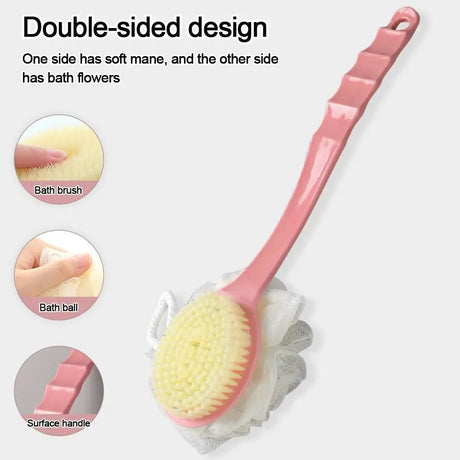 2-in-1 Double-sided Long Handle Shower Brush Exfoliating Soft Bristle Shower Tools Body Clean Shower Brush Gentle Cleaning Tools