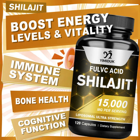 Shilajit Pure Himalayan 15000 Mg Pill, with Fulvic Acid, Support Immune System, Bone Health, Metabolism, Men & Women, Non-GMO